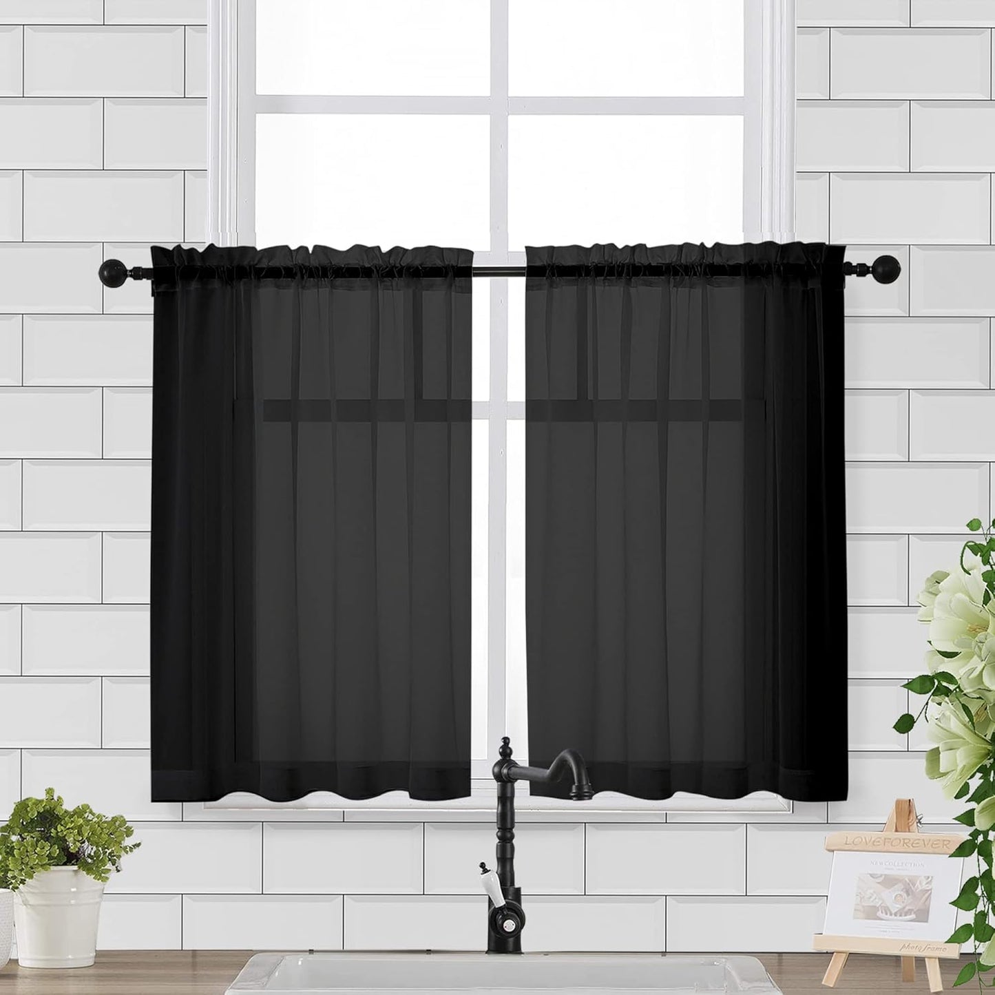 Chyhomenyc Sheer White Valances for Windows 2 Pack, Small Window Curtains for Living Room Bathroom Cafe Laundry Basement, Modern Top Dual Rod Pocket Voile Curtain, 42W x 14L inches, White - Colors B