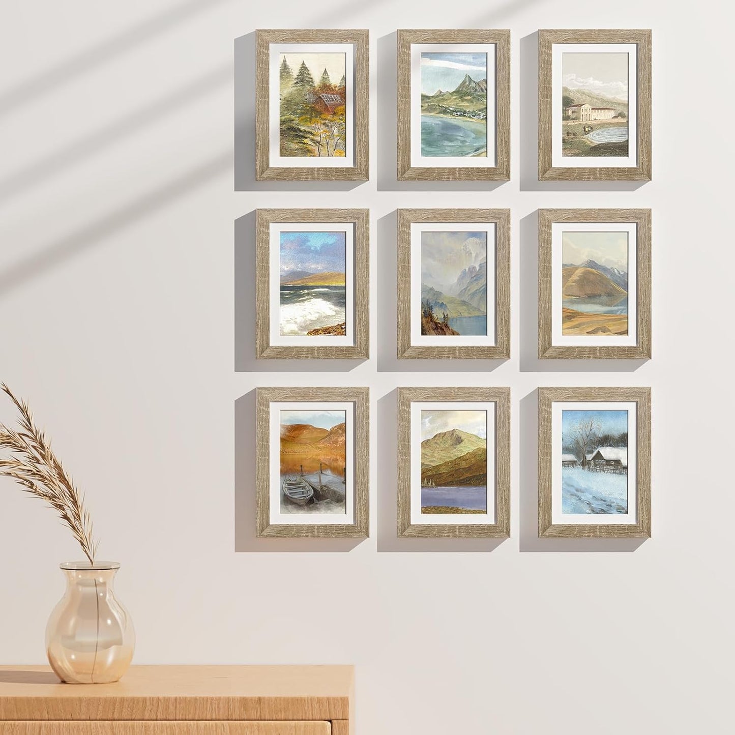 Vittanly 8x10 Picture Frames Set of 9, Shatter Resistant Plexiglass, Display 5x7 Pictures with Mat or 8x10 without Mat, Photo Frames for Wall or Tabletop, Engineered Wood, Black - Colors B
