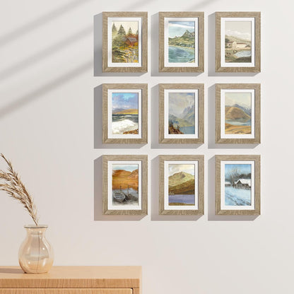 Vittanly 8x10 Picture Frames Set of 9, Shatter Resistant Plexiglass, Display 5x7 Pictures with Mat or 8x10 without Mat, Photo Frames for Wall or Tabletop, Engineered Wood, Black - Colors B