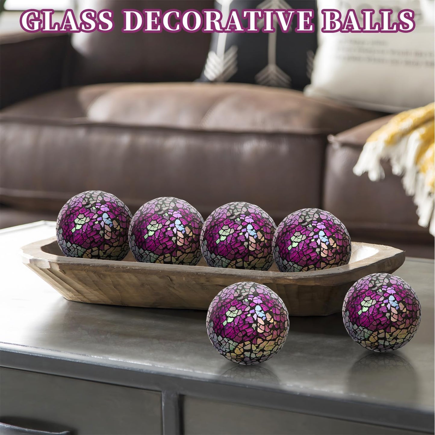 Kesywale 6PCS Decorative Balls Set 2.4 Inches/ 6cm Small Mosaic Spheres Glass Orbs Decorative Balls for Centerpiece Bowls Vases Fillers Dining Coffee Table Wedding Party Decor (Black)