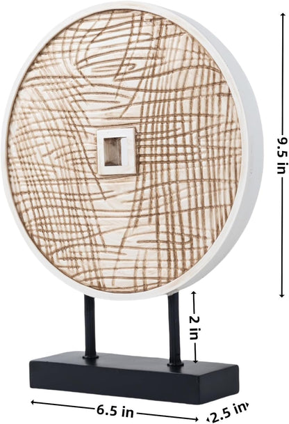 Unique Round Coin Sculpture Decorative Objects for Shelf Home Decor Accents, Modern Abstract Tabletop Decor Items for Living Room Fireplace Mantel, Above Cabinet (Black)