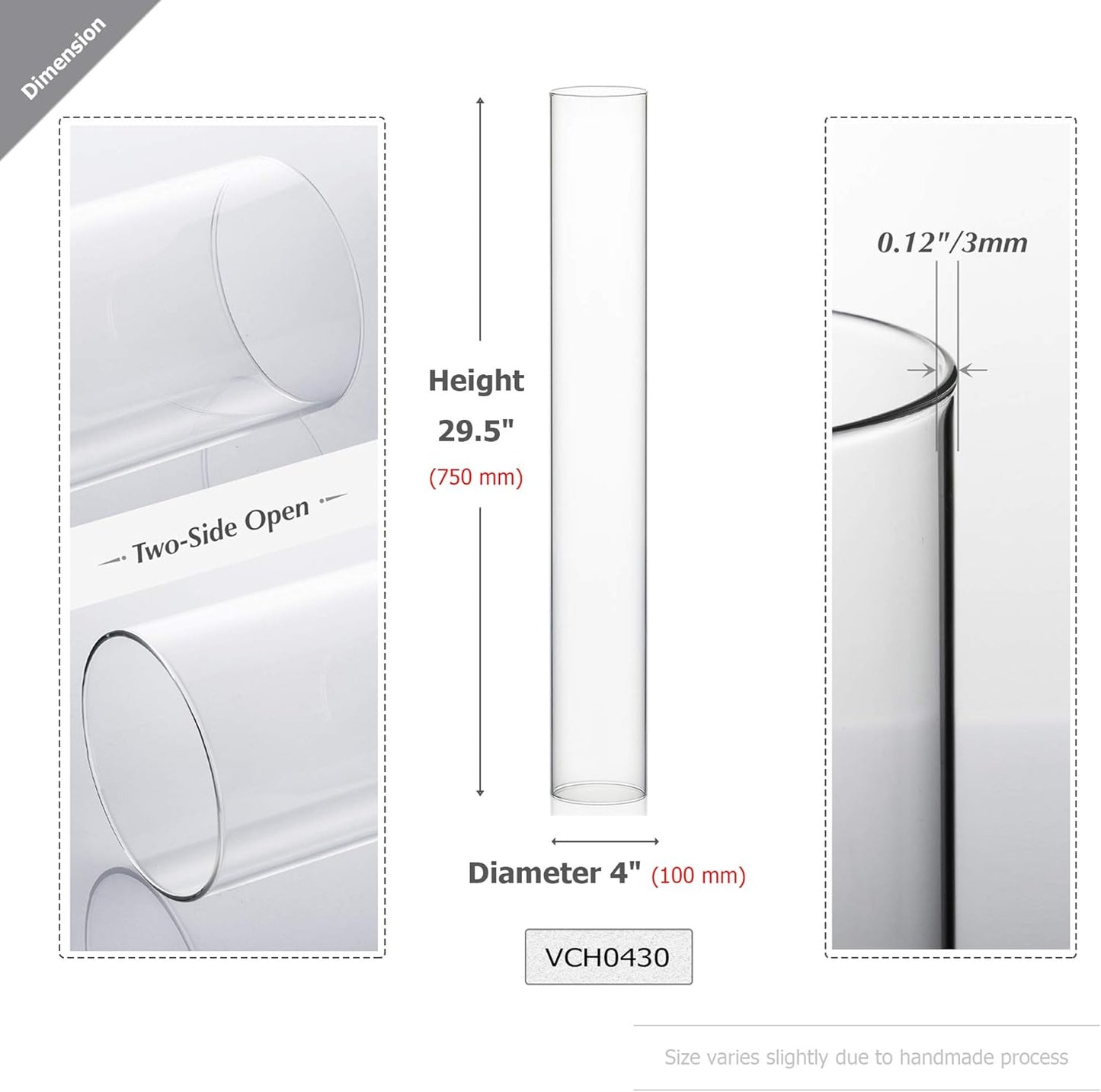 WGVI Hurricane Candle Holder Sleeve, Wide 4", Height 8", Clear Glass Cylinder Candleholder, Chimney Tube, Open Ended Candle Shade, 1 Piece - Colors B
