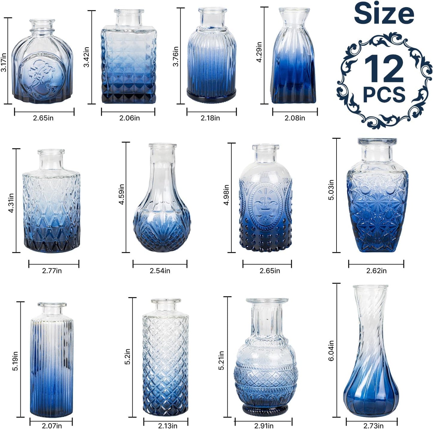 Clear Glass Bud Vase Set of 12 Pcs,Small Bud Vases in Bulk,Glass Crystal Flower Vases Table Centerpieces for Party Event Wedding Decor Baby Shower Decorations (Clear, 12 Pcs)