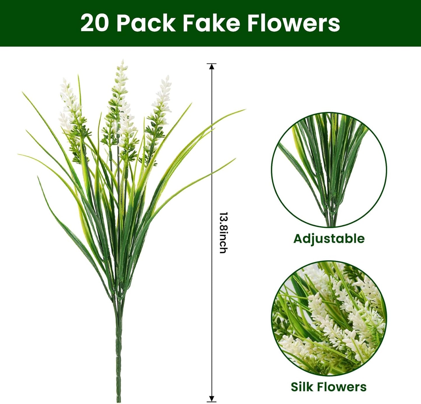 20 Bundles Artificial Plants Outdoor, UV Resistant Fake Flowers， Realistic Faux Lavender Shrubs for Porch Garden Window Box Home Decoration (Purple)