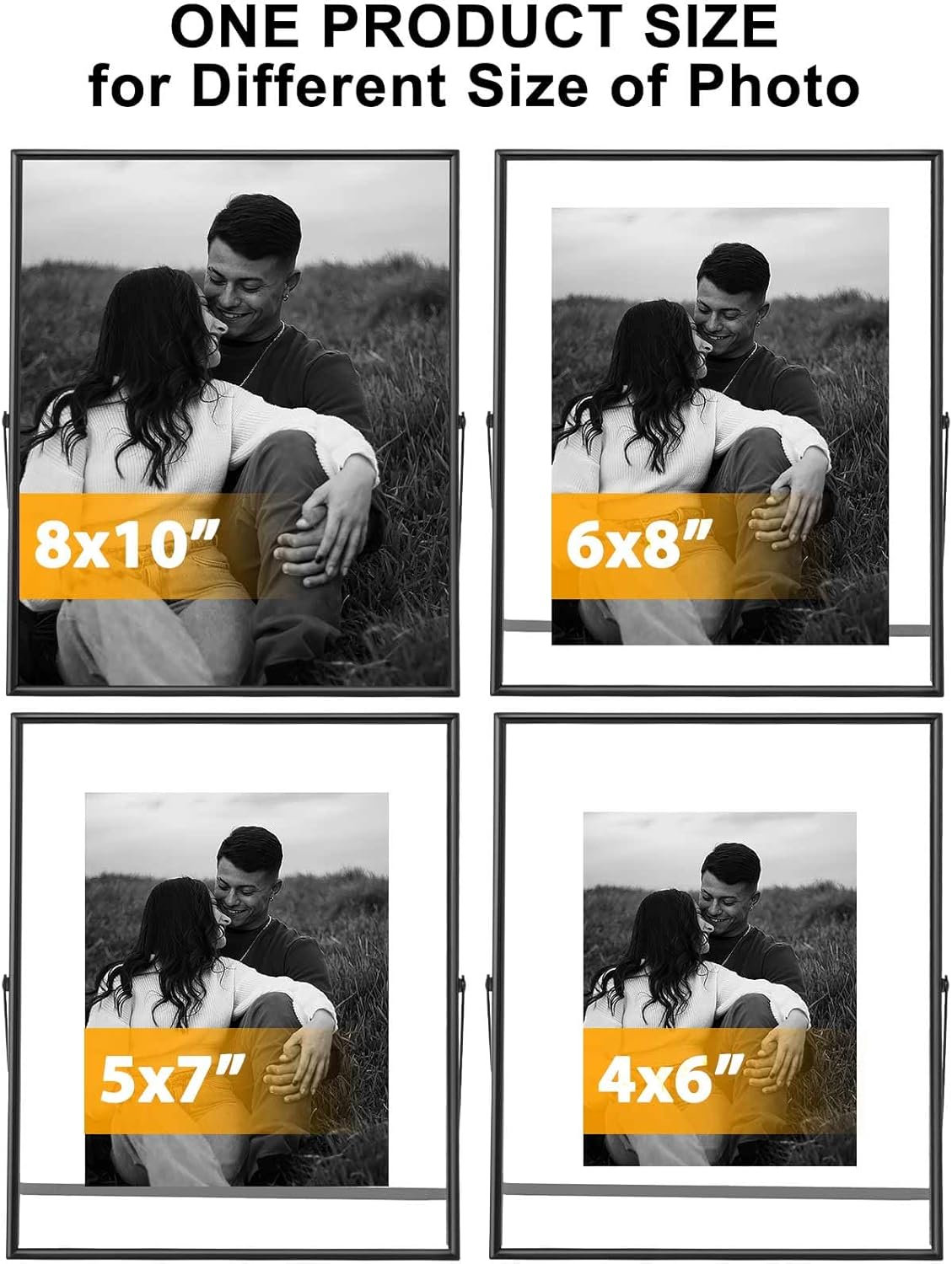 Qiannhee 8x10 Floating Frames Set of 2, Double Glass Desktop Picture Frames, Holds Multiple Photo Sizes, Photo Frame with Metal Stand