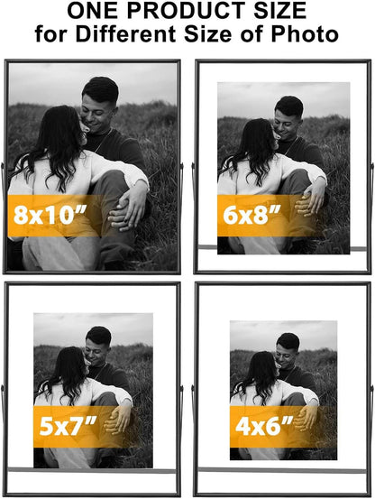 Qiannhee 8x10 Floating Frames Set of 2, Double Glass Desktop Picture Frames, Holds Multiple Photo Sizes, Photo Frame with Metal Stand