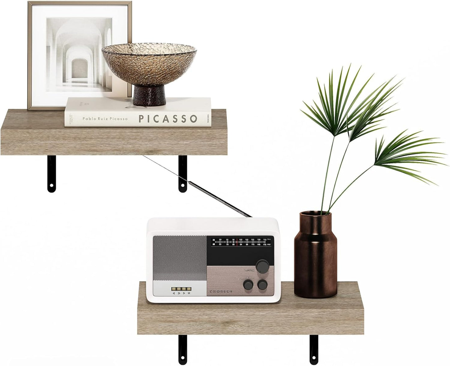 Furinno Rossi 5-Tier Wall Mount Floating Radial Corner Shelf, White