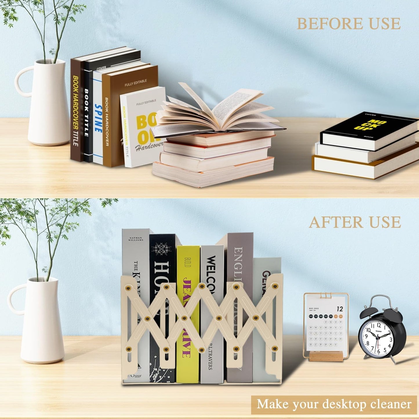 Adjustable Bookends Non Skid Decorative Bookends,Metal Bookend for Heavy Books,Bookshelf Organizer Holder for Books and Magazines for Desk(Black)
