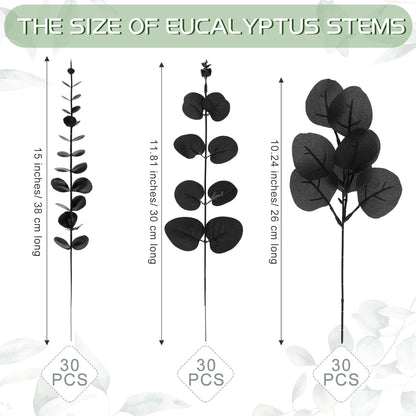 Giegxin 180 Pcs 3 Kinds Mixed Artificial Eucalyptus Leaves Stems Bulk Silver Dollar Leaves Picks Dried Eucalyptus Bundle Faux Spray for Wedding Vase Bouquet Floral Arrangement (Green)