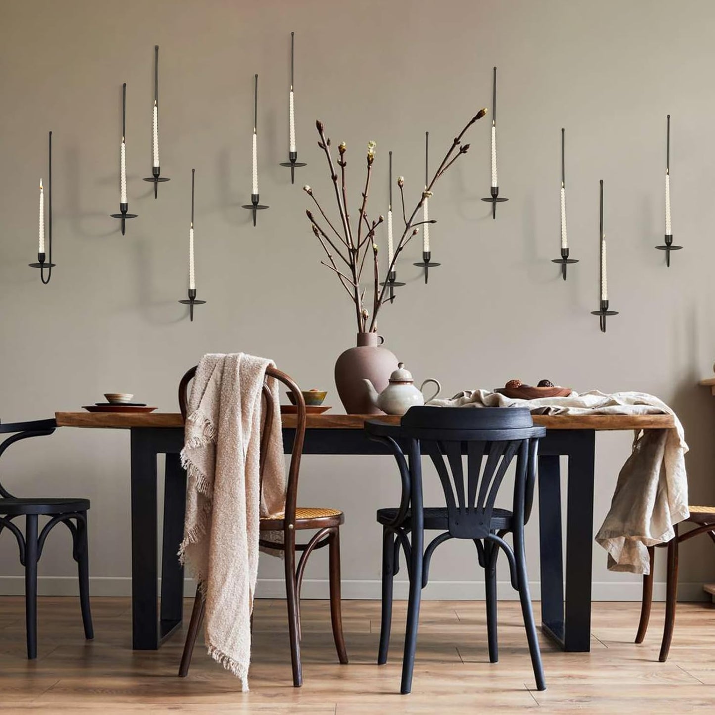 24.8" Iron Metal Wall Candle Sconce Holder, Set of 2 Wall Mount Candle Holders Modern Wall Candle Sconces Hanging for Living Room Farmhouse Fireplace Wedding