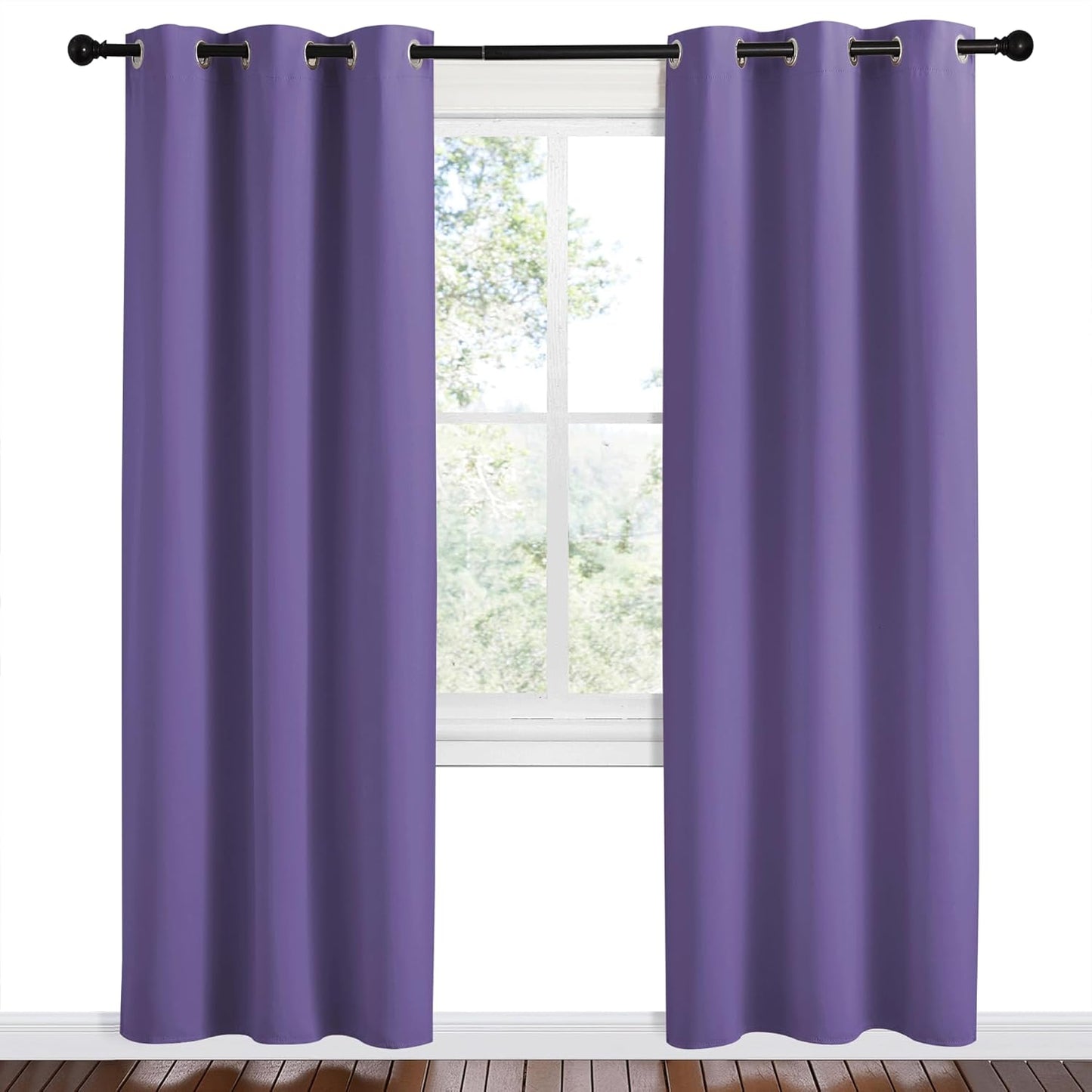 NICETOWN Halloween Pitch Black Solid Thermal Insulated Grommet Blackout Curtains/Drapes for Bedroom Window (2 Panels, 42 inches Wide by 63 inches Long, Black) - Colors D