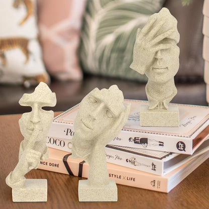 3 Pcs Thinker Statue,Modern Home Resin Sculptures,Collectible Figurines for Home Office Bookshelf Desktop Decor(Black)