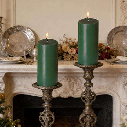 2 Pack 3x6 Inch Sage Green Unscented Pillar Candles - 70 Hour Long Burning Dripless Smokeless Candles for Home Decor Weddings Festivals Spa Meditation