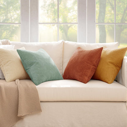 MIULEE Boho Farmhouse Sage Green Throw Pillow Covers 18x18 Inch Set of 4 Mordern Nordic Cushion Covers Soft Corduroy Spring Home Decor for Couch Bed Sofa Living Room Forest Green