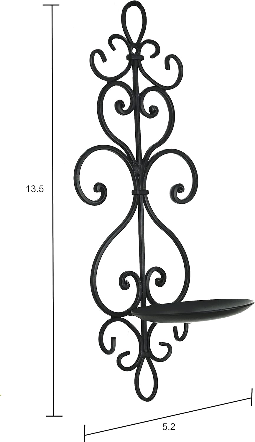 Metal Wall Candle Sconce Holder Set of 2 Hanging Wall Mounted Candle Sconces Holder, Wall Sconces Decor for Bedroom Dining Room, Black 10inch×6inch