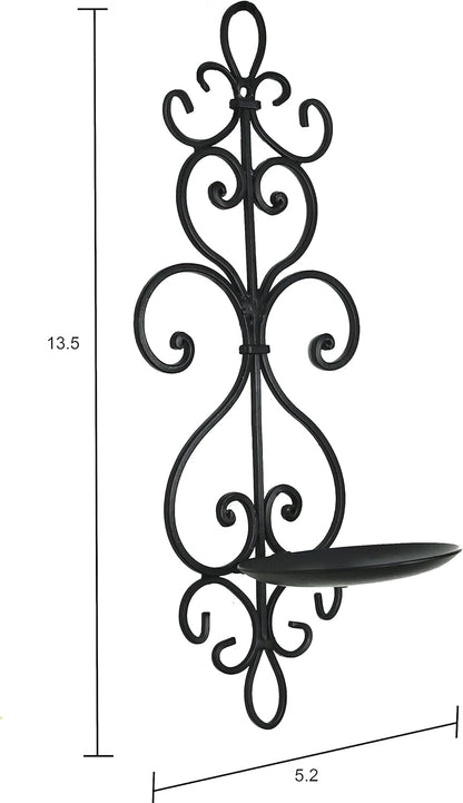 Metal Wall Candle Sconce Holder Set of 2 Hanging Wall Mounted Candle Sconces Holder, Wall Sconces Decor for Bedroom Dining Room, Black 10inch×6inch