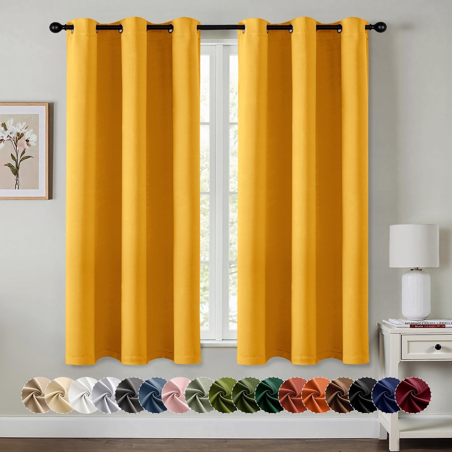 MIULEE Blackout Curtains for Bedroom Living Room 2 Panels, Thermal Insulated Room Darkening Drapes Grommet Noise Reducing Light Blocking Window Treatments 63 Inches Long 40x63 Inch Black - Colors B