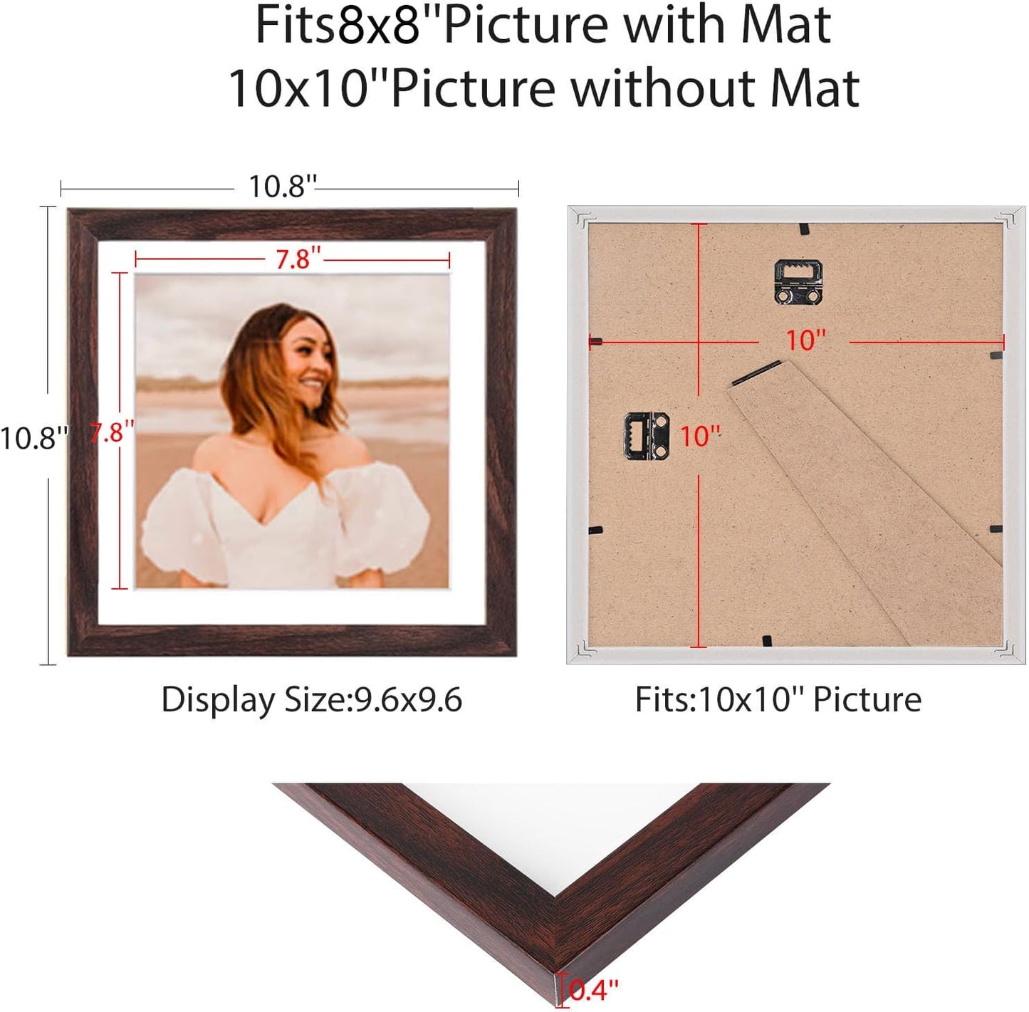 12x12 Picture Frame Set of 9, Display Pictures 8x8 with Mat or 12x12 without Mat, Multi Collage Gallery Square Photo Frames for Wall or Tabletop, Black