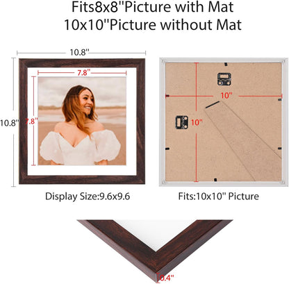 12x12 Picture Frame Set of 9, Display Pictures 8x8 with Mat or 12x12 without Mat, Multi Collage Gallery Square Photo Frames for Wall or Tabletop, Black