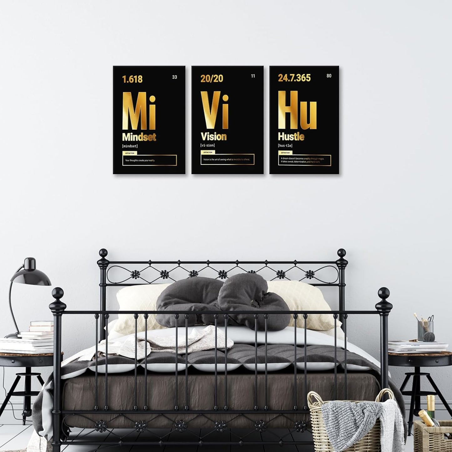 KAWAHONE Canvas Painting Wall Art, Grind Hustle Execution Motivational Wall Art Decoration Posters Prints for Living Room Bedroom, Office Decor, Gallery-Wrapped Canvas Art Set Framed Ready to Hang