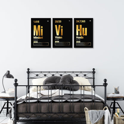 KAWAHONE Canvas Painting Wall Art, Grind Hustle Execution Motivational Wall Art Decoration Posters Prints for Living Room Bedroom, Office Decor, Gallery-Wrapped Canvas Art Set Framed Ready to Hang