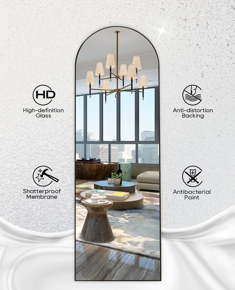Mirror Full Length, 71"x26" Arched Full Length Mirror, Arch Mirror with Stand, Large Standing Mirrors, Oversized Full Body Mirrors with Aluminum Frame for Bedroom, Living Room (White)