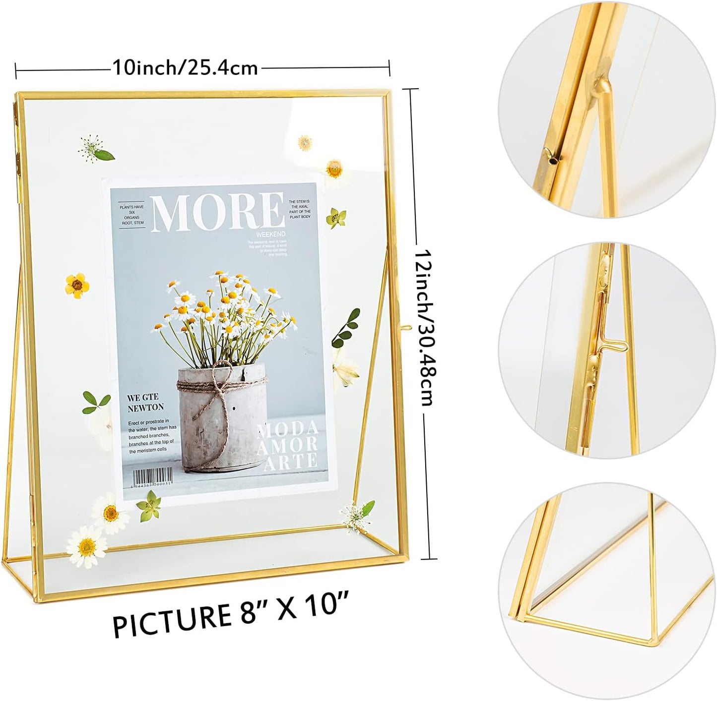 Gold Floating Picture Frame Set of 2, 10"x12" Glass Pressed Flower Picture Frames, Tabletop Standing Glass Floating Frame for 8x10 Photo Display