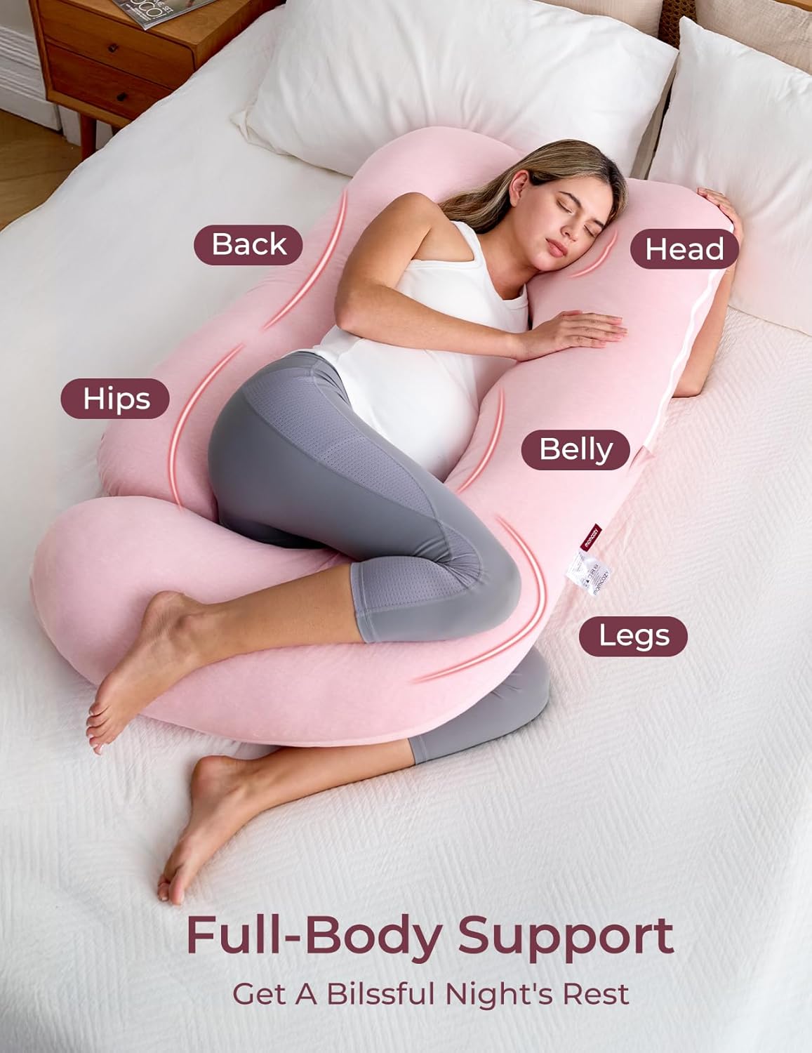 Momcozy Pregnancy Pillows for Sleeping, U Shaped Full Body Maternity Pillow with Removable Cover - Support for Back, Legs, Belly, HIPS for Pregnant Women, 57 Inch Pregnancy Pillow for Women, Grey