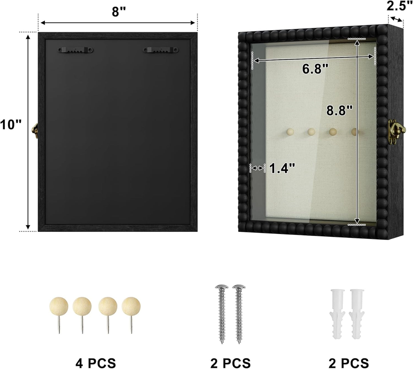 Love-KANKEI Shadow Box Frame 11x14, Deep Large Shadow Box Display Case with Unique Beads Door and Glass Window, Wood Memory Box for Pictures,Medals,Memorabilia,Collections White