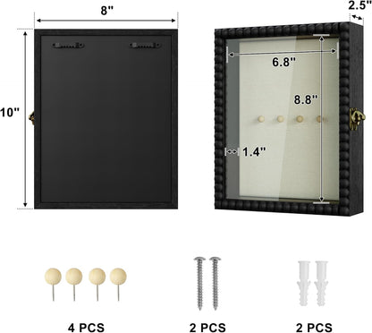 Love-KANKEI Shadow Box Frame 11x14, Deep Large Shadow Box Display Case with Unique Beads Door and Glass Window, Wood Memory Box for Pictures,Medals,Memorabilia,Collections White