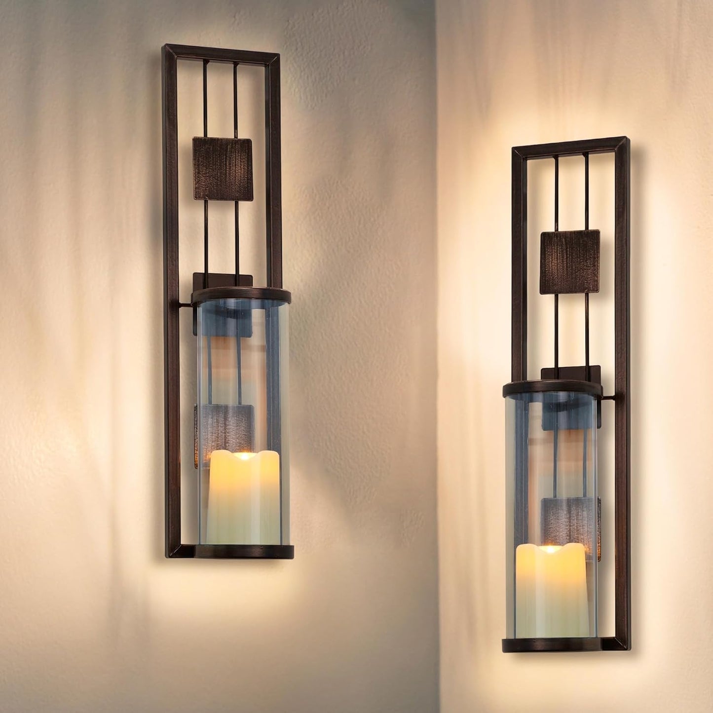 Shelving Solution Wall Sconce 14.4 x 3.5 Inch, with Tea Light Candle Holder Antique Bronze Style Metal Wall Art Decorations for Living Room, Bathroom, Dining Room and Office, Set of 2