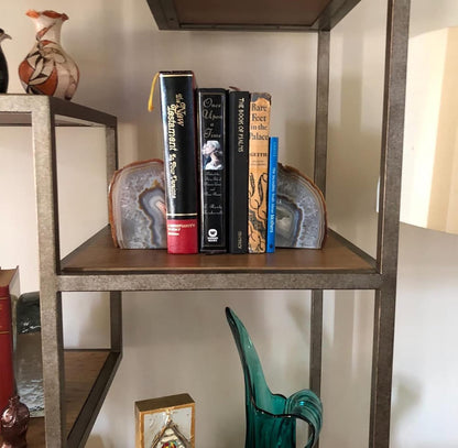 JIC Gem Dyed Blue Agate Bookends Geode Decorative Book Ends for Heavy Books with Rubber Bumpers for Office and Home Decoration Polished Small Size 2 to 3 Lbs