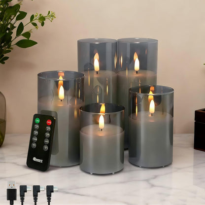 Rechargeable Flameless Glass Pillar Candles–Gifts for Women,–Set of 3, Realistic Flickering LED Light,Remote & Timer, Ideal for Living Room, Bedroom & Festival Wedding Home Party Decor