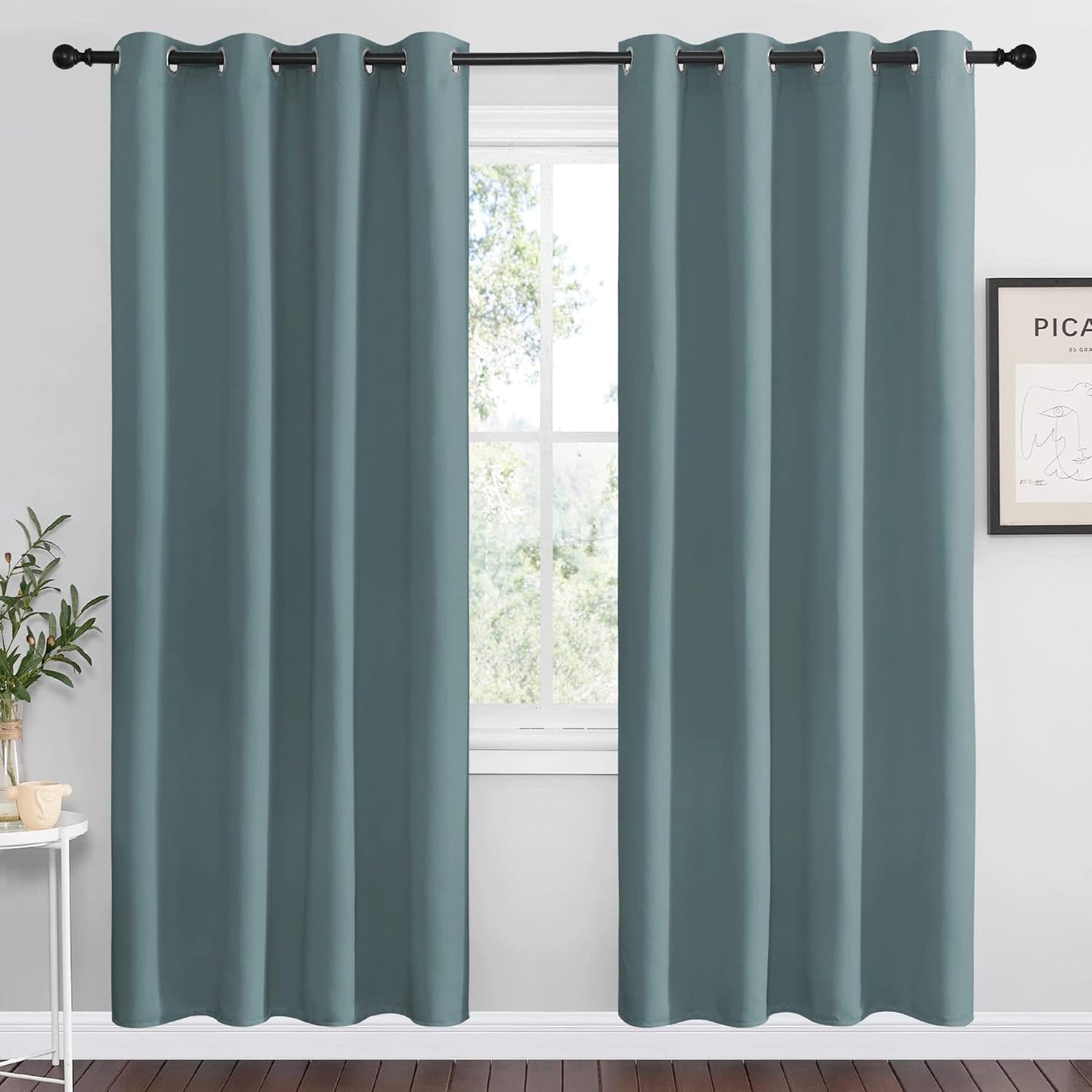 NICETOWN Halloween Pitch Black Solid Thermal Insulated Grommet Blackout Curtains/Drapes for Bedroom Window (2 Panels, 42 inches Wide by 63 inches Long, Black) - Colors C