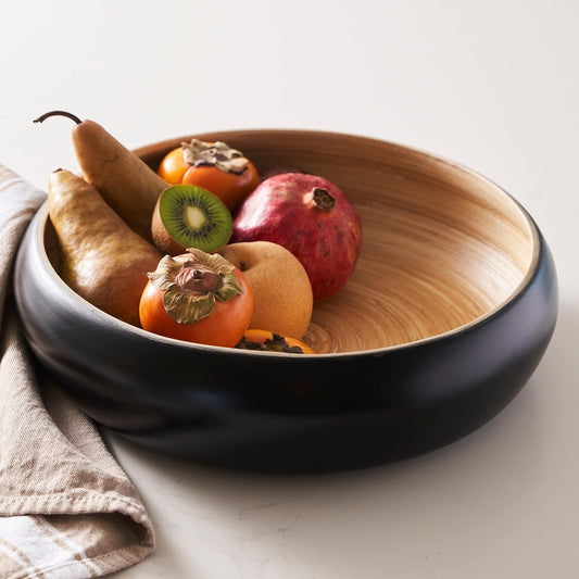Fruit Bowl for Kitchen Counter – Handmade Spun Bamboo, Large 11.75" Fruit Basket, Eco-Friendly Decorative Serving Bowl for Home Decor, Produce Storage & Centerpiece (Gray)