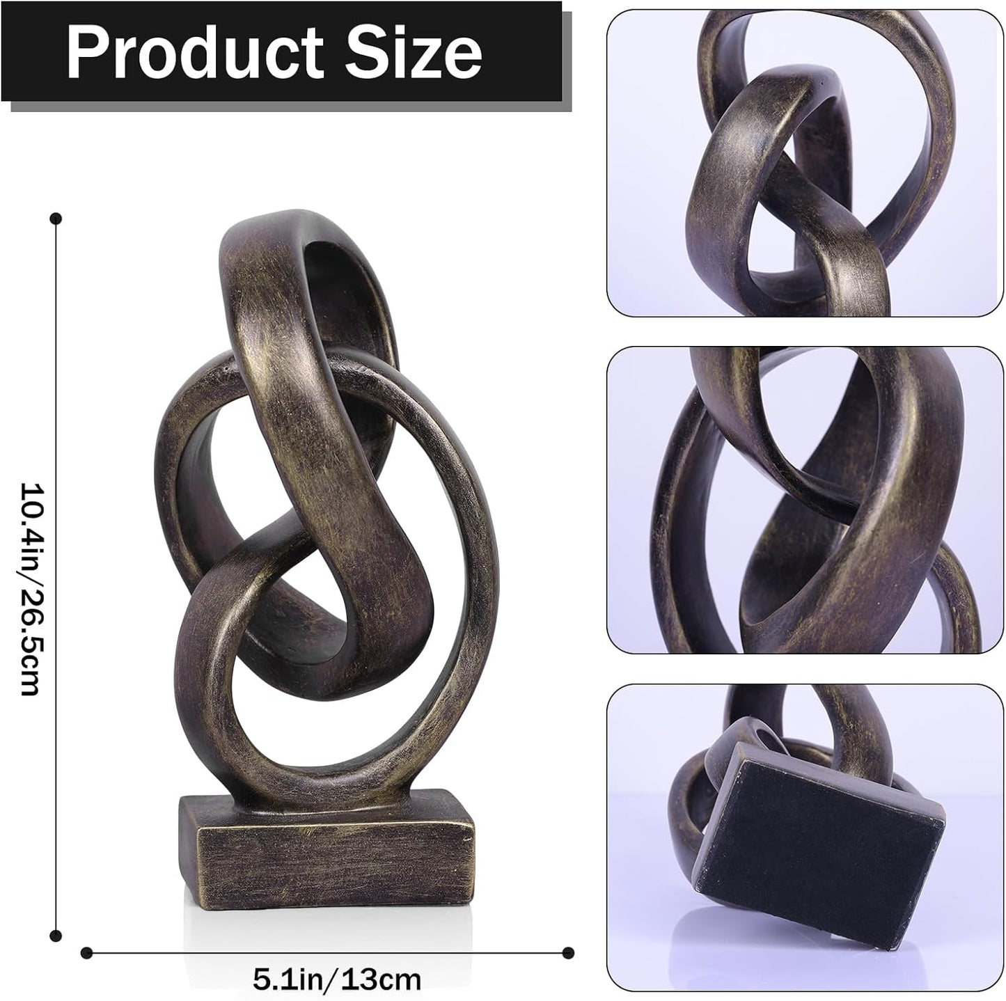 DOVDOV Abstract Black Knot Sculpture, Geometric Decor, Black Decorative Piece for Living Room Coffee Table or Bookshelf Top, Office Coffee Table or Entryway Console Decor.