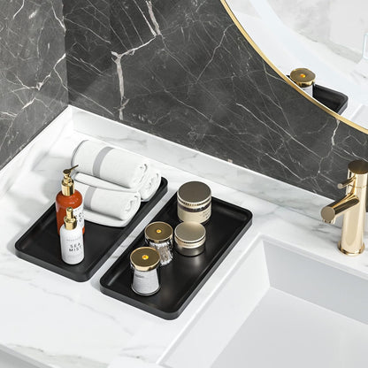 Bathroom Vanity Tray for Countertop - Bamboo Organizer Tray for Dresser Tops, Toilet, Perfume Small Decorative Tray Wood Tray for Home Decoration 11.81” L x 6.1” W x 0.79” H Black