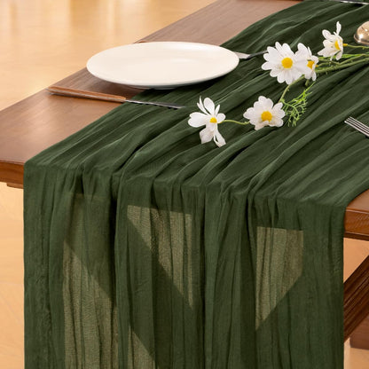 Socomi 3pcs Sage Green Cheesecloth Table Runner Summer Boho Rustic Gauze 120 inch 10FT Cheese Cloth Sheer Runner for Wedding Party Baby Shower Home Decor Holiday Decorations
