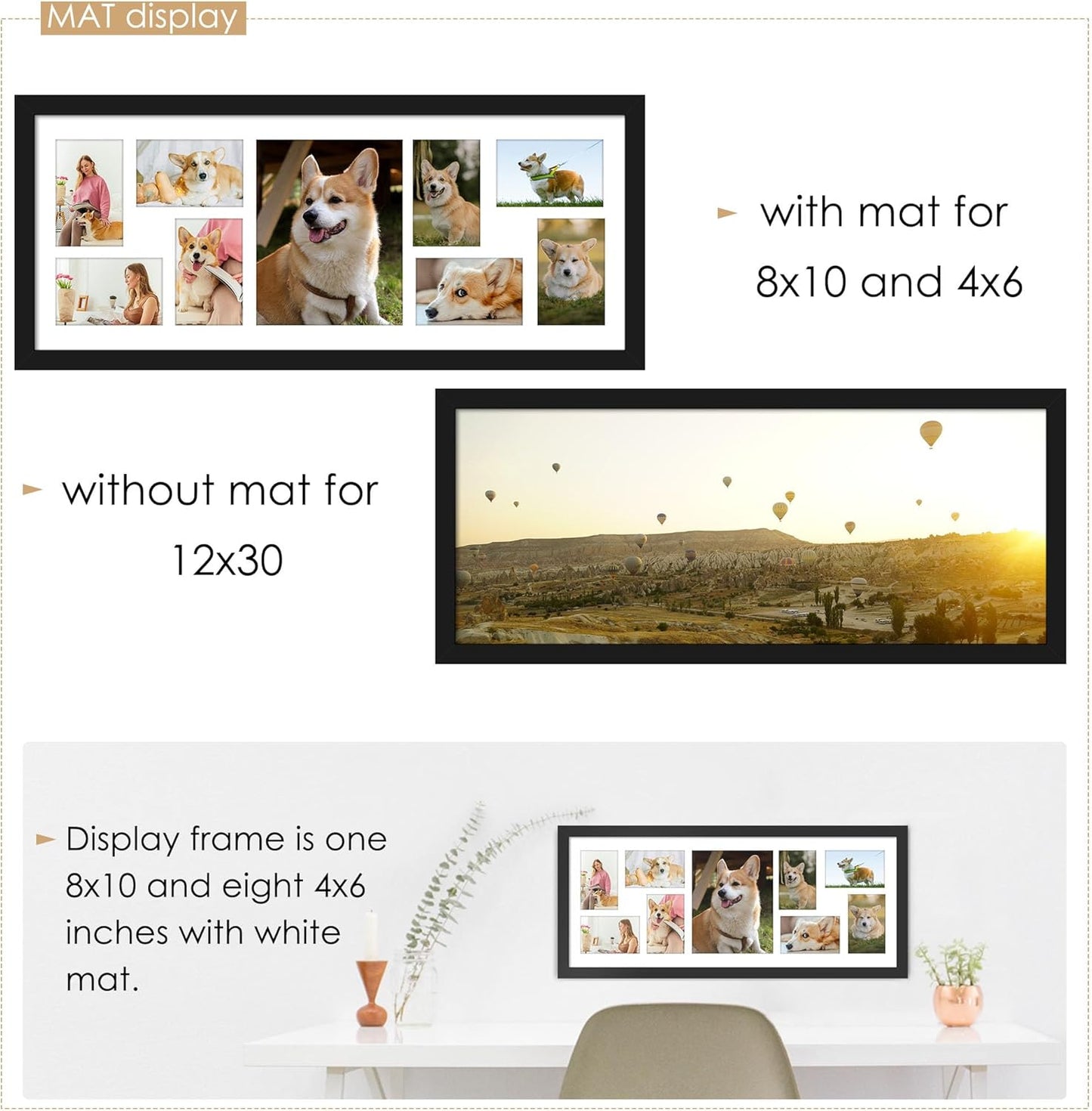 DUENPY 14x26 Collage Picture Frame 4x6 Collage Picture Frame Displays Twelve 4x6 inch Photos Available Horizontal Wall Mounting Display and Vertical Black - Colors A