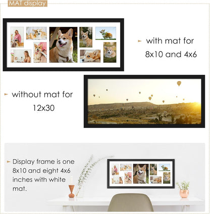 DUENPY 14x26 Collage Picture Frame 4x6 Collage Picture Frame Displays Twelve 4x6 inch Photos Available Horizontal Wall Mounting Display and Vertical Black - Colors A