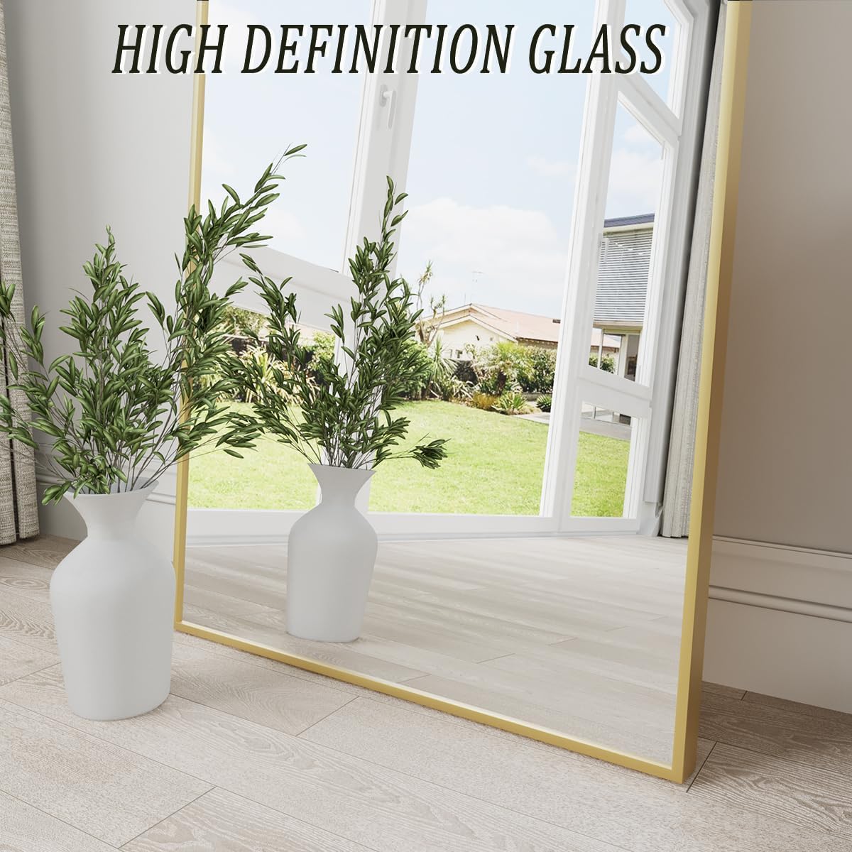 Dewfig Arched Full Length Mirror, 76"x34" Large Floor Mirror, Full Body Mirrors for Leaning or Hanging, Standing Mirrors for Bedroom, Living Room,Dressing Room, Aluminum Alloy Frame, Black