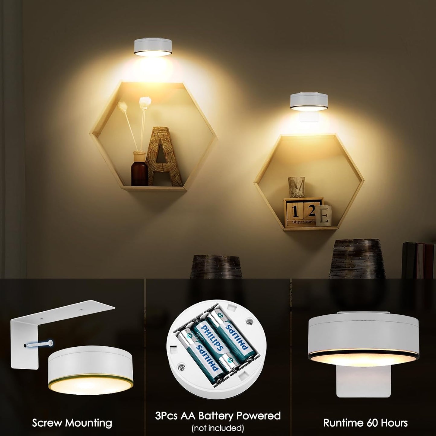 Arixinks 3PACK Picture Light Battery Operated with Remote, Painting Light for Wall Art with 3 Lighting Colors Dimmable, LED Art Display Accent Light on Wall for Poster Dartboard Frame Portrait Black