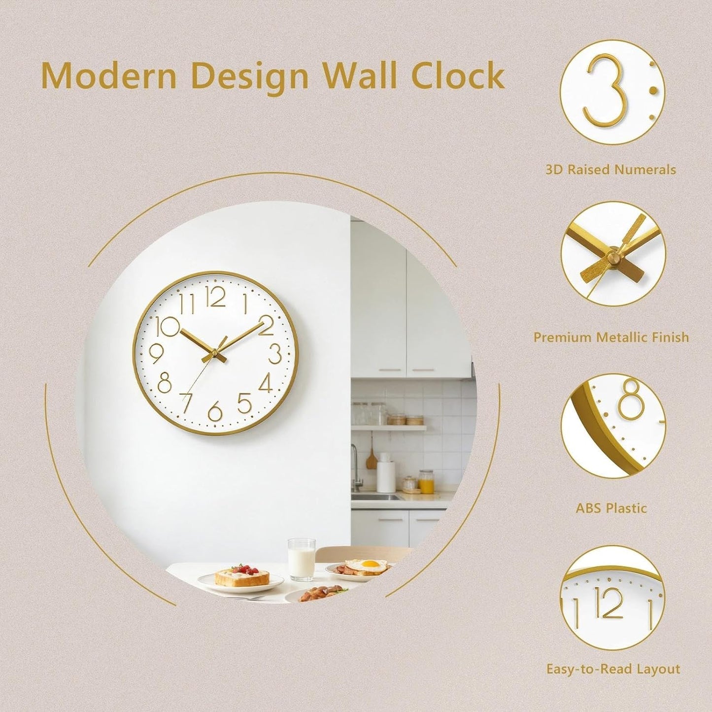 DAXSMY Wall Clock - 8 Inch Silent Non-Ticking Modern 3D Wall Clocks Battery Operated - Decorative Clock for Kitchen, Home Office, Bathroom, Bedroom(Rose Gold)
