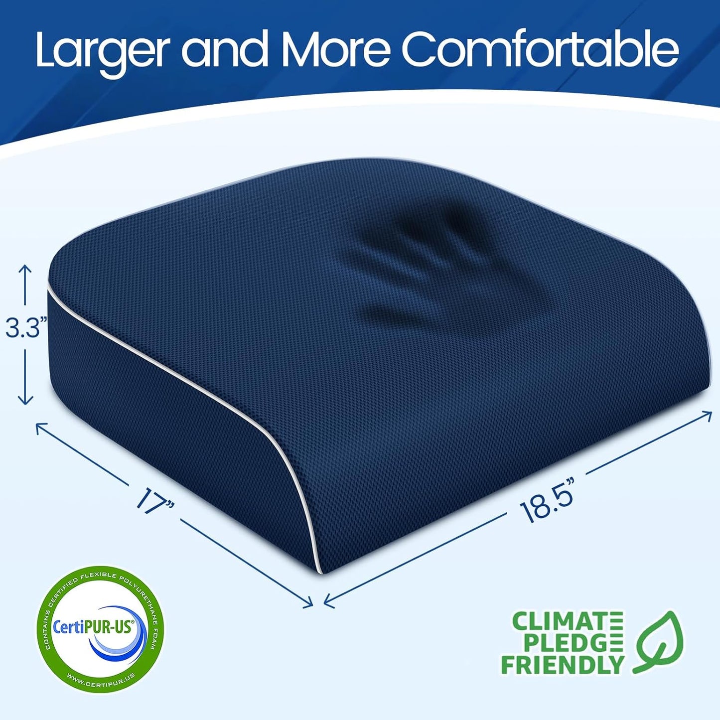 SweetSlubr Seat Cushion for Tailbone Pain Relief, Office Chair Cushion, Memory Foam Large Cushion with Non-Slip Cover for Soft Support at Office Chair, Car Seat, Airplane, Floor Pillow, Black/Large
