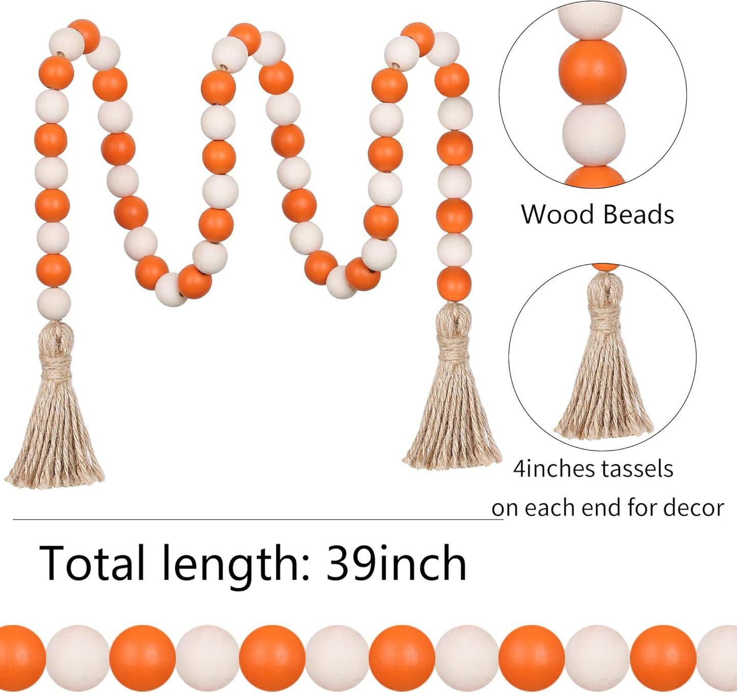 Meplait Wood Bead Garland, 39in Farmhouse Beads with Tassels for Tiered Tray Decor