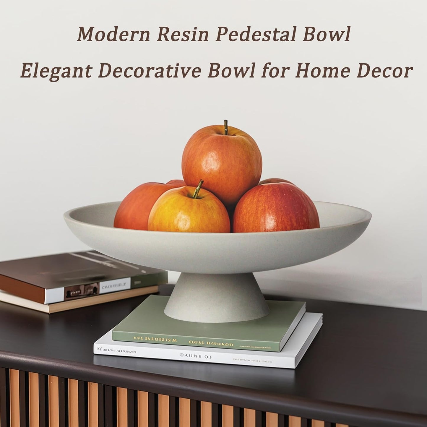 YMXYJM Modern Resin Pedestal Decorative Bowl, Large Fruit Bowl for Kitchen Counter, Stylish Key Bowl for Entryway Table, Beige