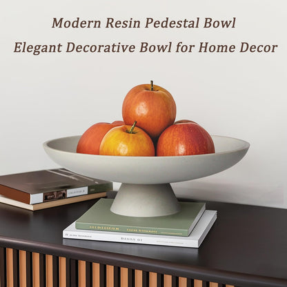 YMXYJM Modern Resin Pedestal Decorative Bowl, Large Fruit Bowl for Kitchen Counter, Stylish Key Bowl for Entryway Table, Beige