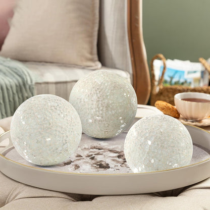 3Pcs Mosaic Glass Orbs Decorative Balls Set 8.5cm/3.35inch Blue Sphere Wedding Party Home Decor Table Centerpiece