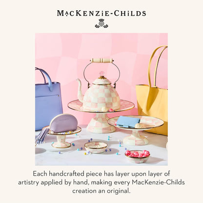 MACKENZIE-CHILDS Enamel Pedestal Serving Platter, Decorative Serving Dish for Food, Small, Black-and-White Courtly Check