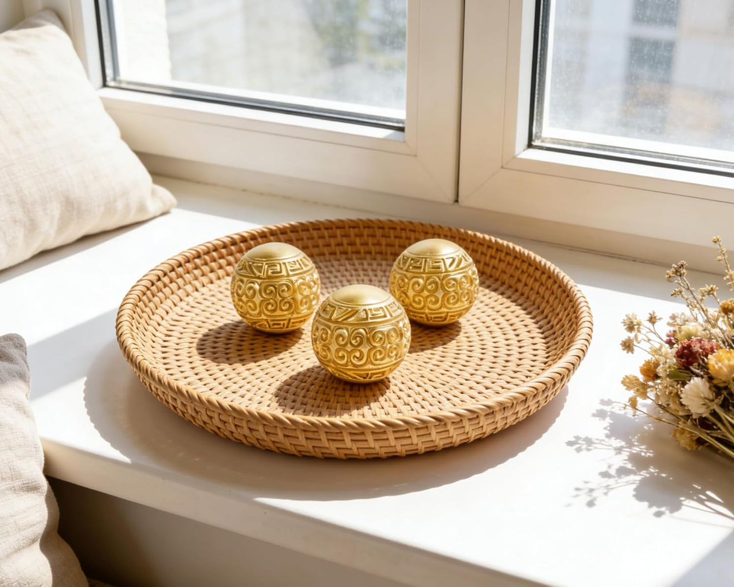 3 Pack Gold Decorative Ball for Centerpiece Bowls, 3 inch Orbs Spheres for Home Living Room Coffee Table Centerpieces Shelf Decoration
